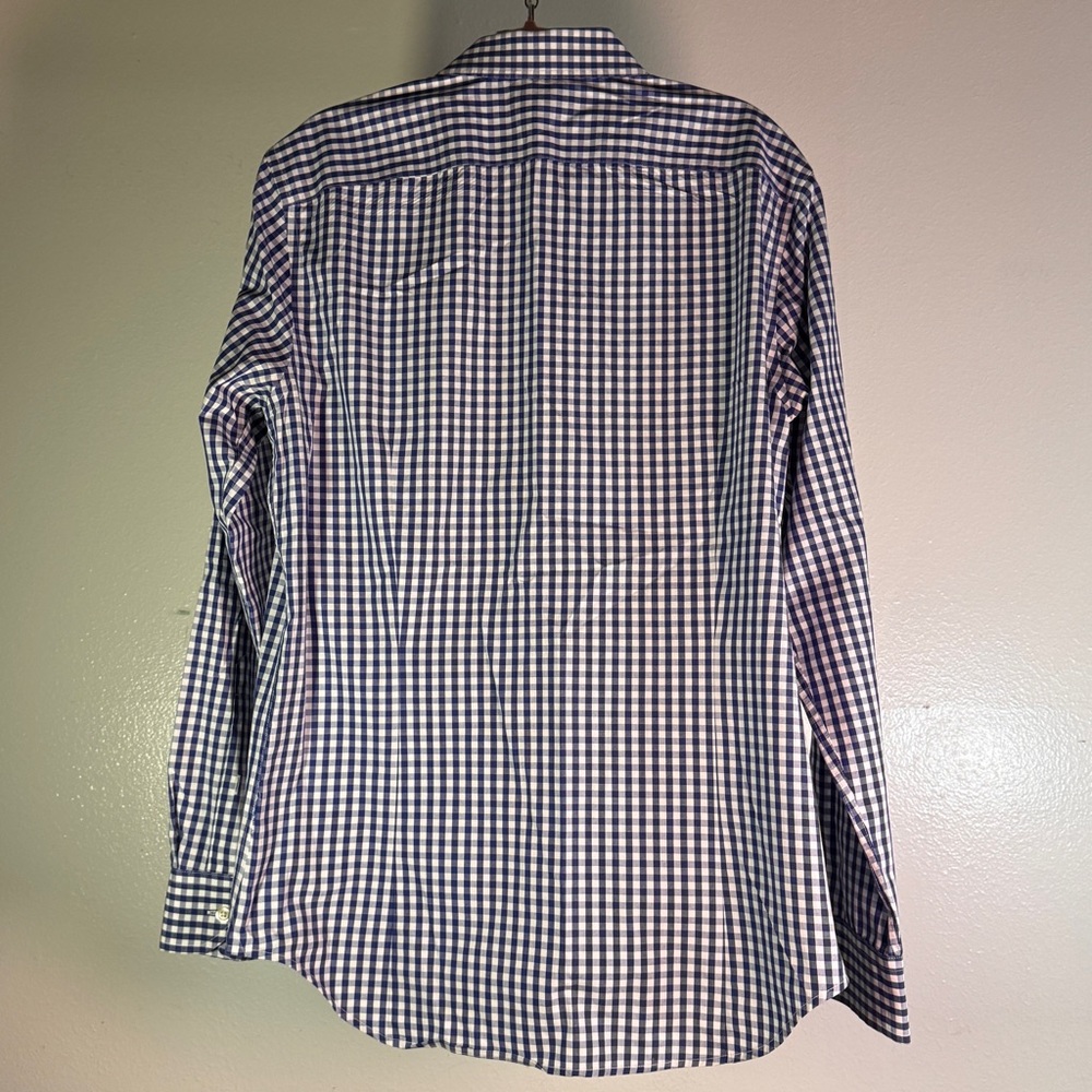 Banana Republic Non-Iron Tailored Slim Fit Gingham Dress Shirt - Blue/White - M - Picture 4 of 5
